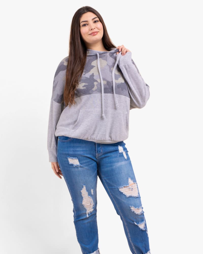 Plus size model wearing Cara Camo-Print Top by Gilli | Dia&Co | dia_product_style_image_id:120253